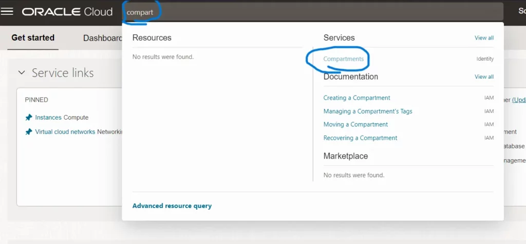 오라클 클라우드에서 컴파트먼트 검색하는 방법